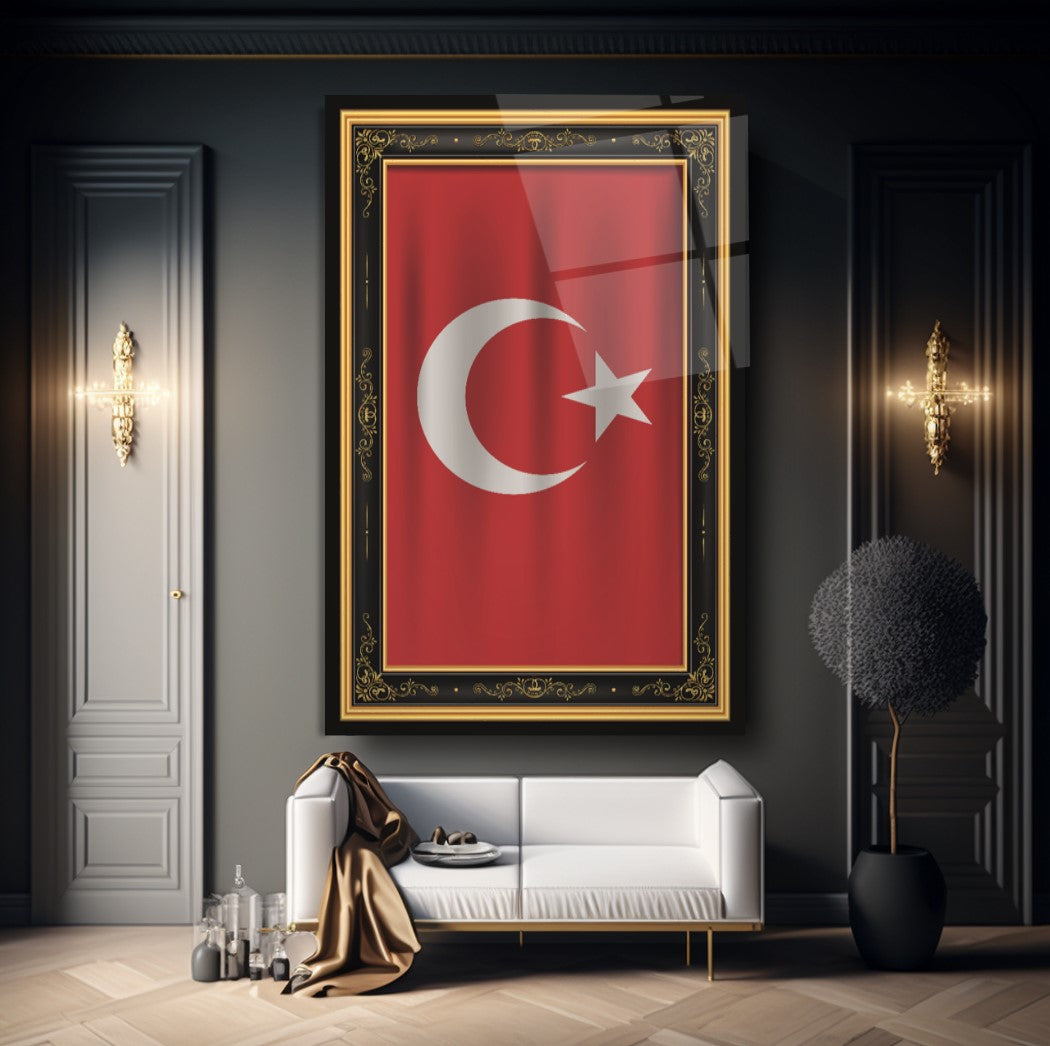 Türk Bayrağı Dikey Cam Tablo