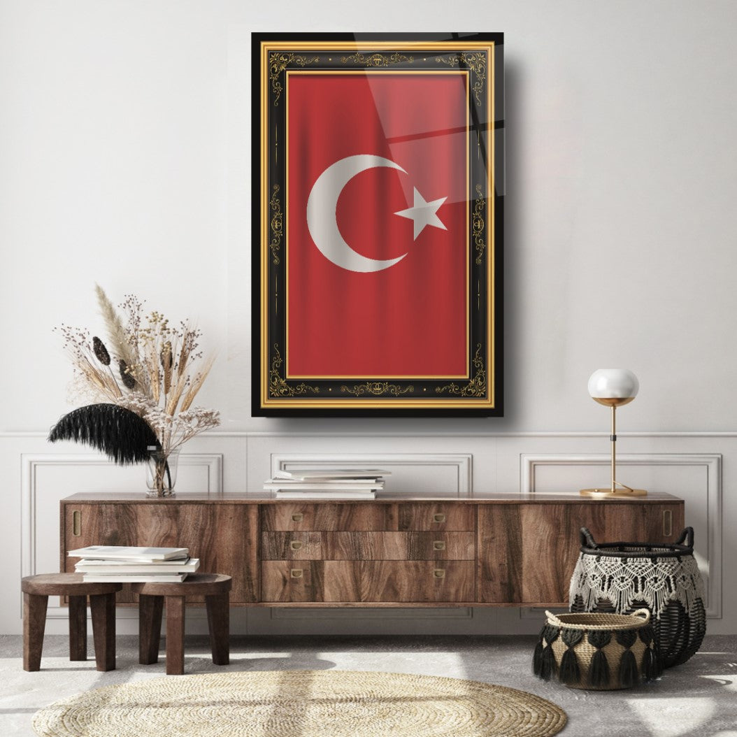 Türk Bayrağı Dikey Cam Tablo