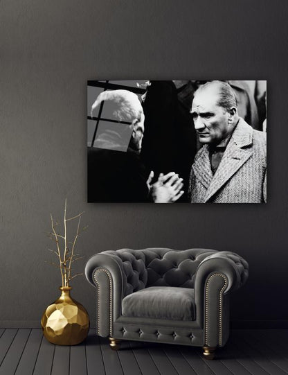 Atatürk ve Köylü Yatay Cam Tablo
