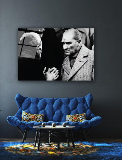 Atatürk ve Köylü Yatay Cam Tablo