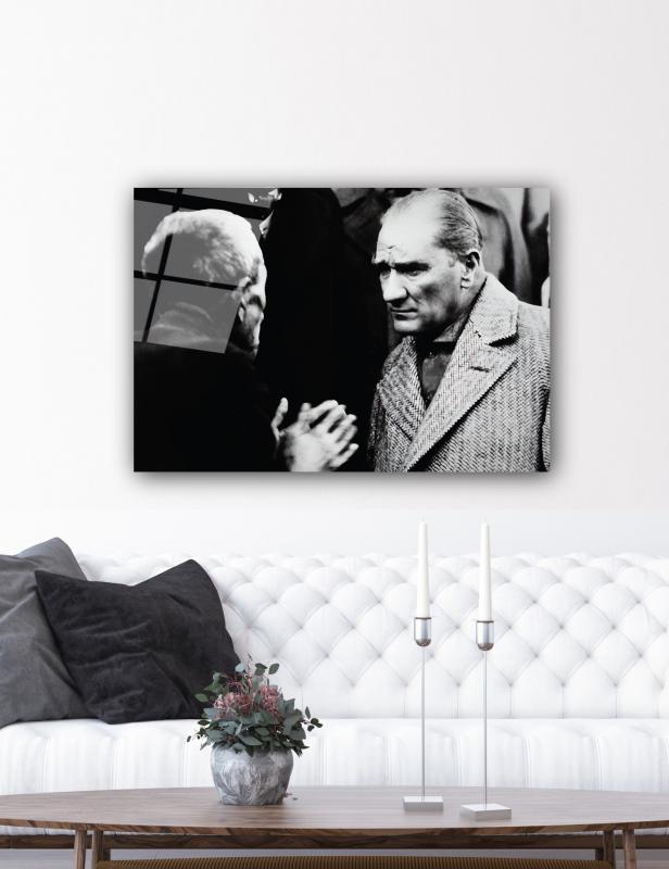 Atatürk ve Köylü Yatay Cam Tablo