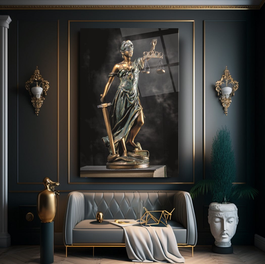 Themis Heykeli Dikey Cam Tablo