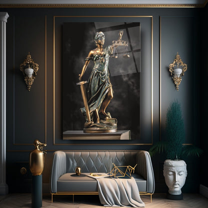 Themis Heykeli Dikey Cam Tablo