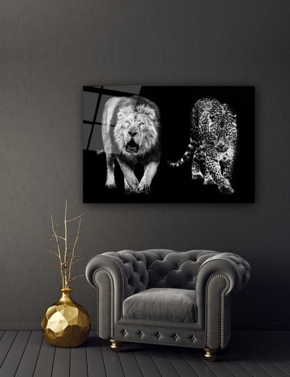 Aslan ve Leopar Yatay Cam Tablo