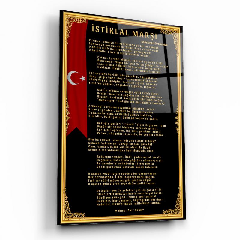 İstiklal Marşı Dikey Cam Tablo