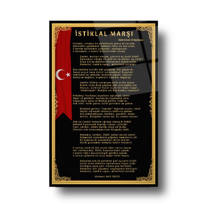 İstiklal Marşı Dikey Cam Tablo