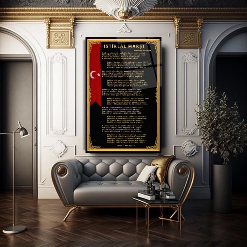 İstiklal Marşı Dikey Cam Tablo