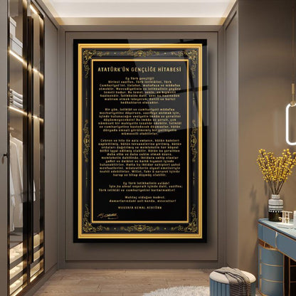Atatürk’ün Gençliğe Hitabesi Dikey Cam Tablo