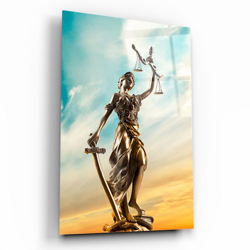 Themis Heykeli Dikey Cam Tablo