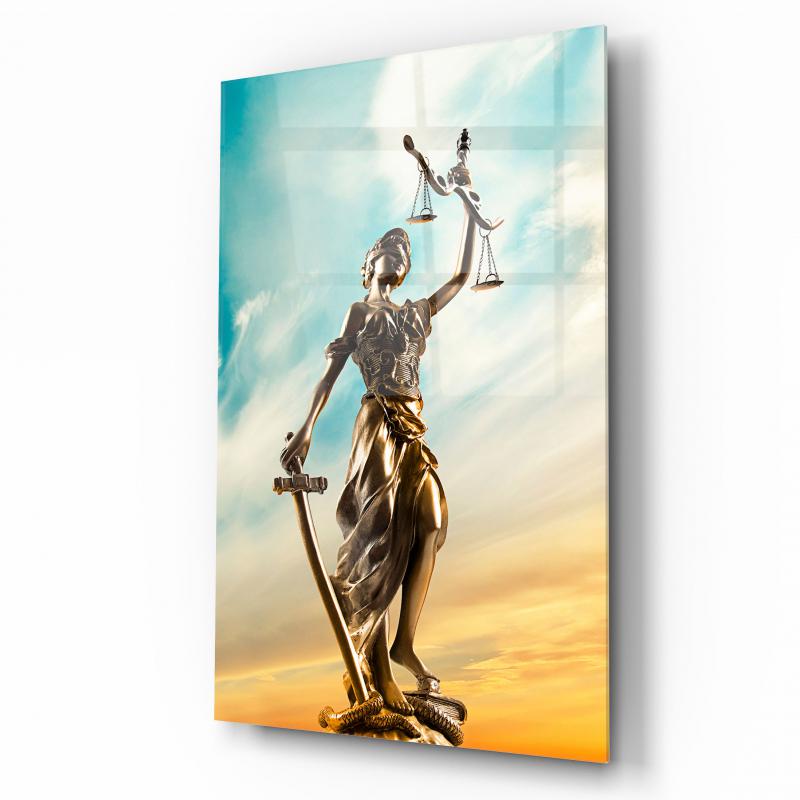 Themis Heykeli Dikey Cam Tablo