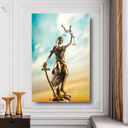 Themis Heykeli Dikey Cam Tablo