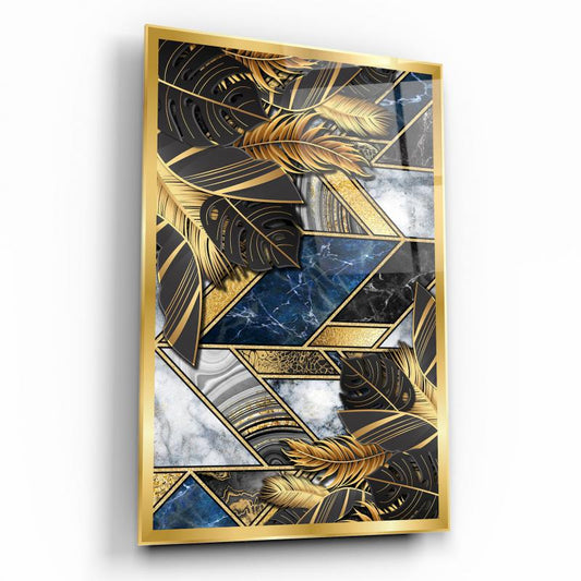 Gold Yapraklar Dikey Cam Tablo