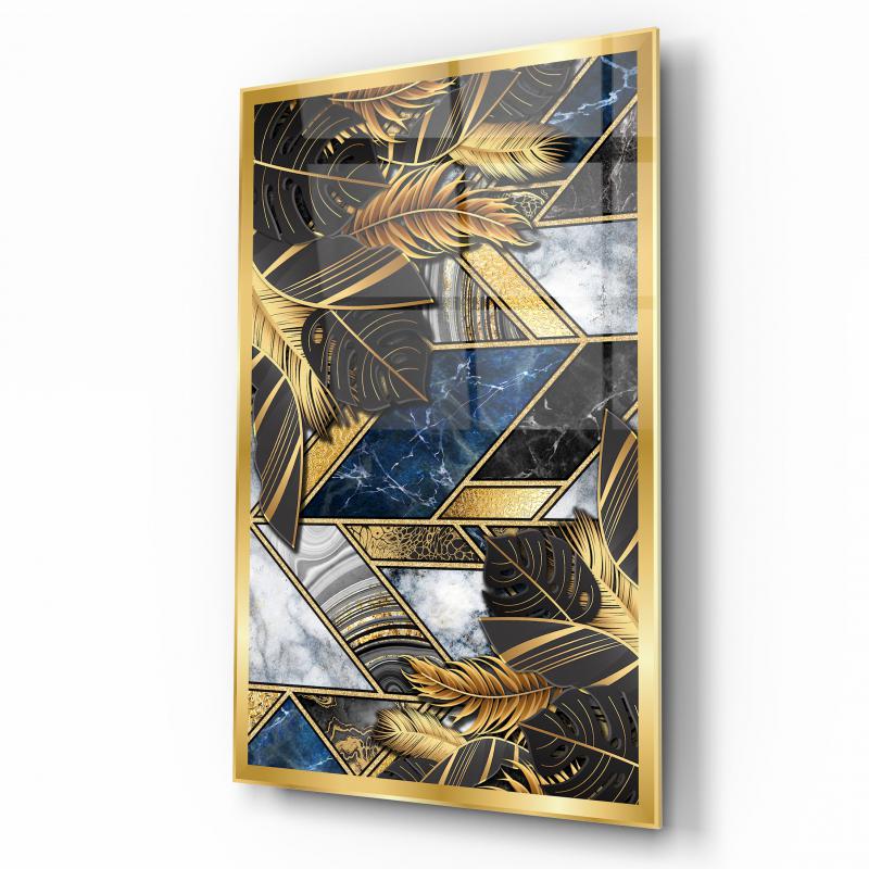 Gold Yapraklar Dikey Cam Tablo