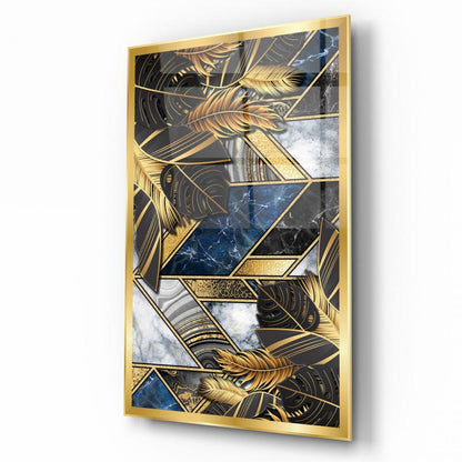 Gold Yapraklar Dikey Cam Tablo