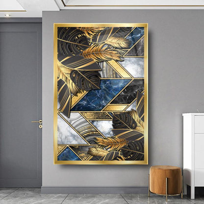 Gold Yapraklar Dikey Cam Tablo