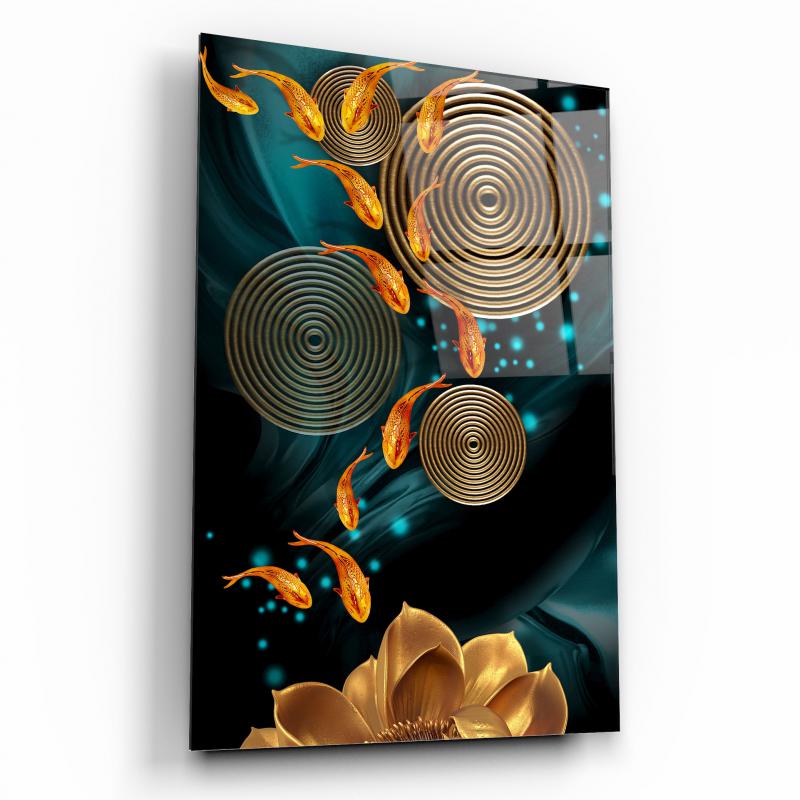 Gold Balıklar Dikey Cam Tablo