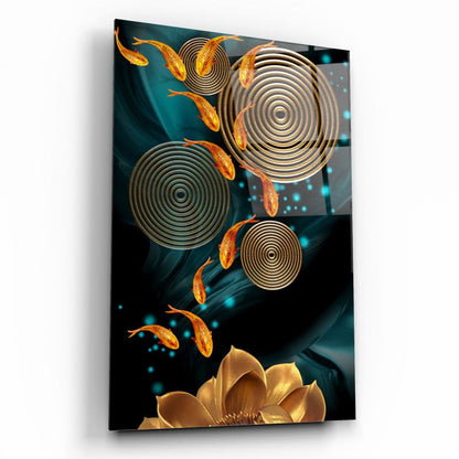 Gold Balıklar Dikey Cam Tablo