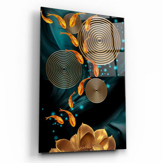 Gold Balıklar Dikey Cam Tablo
