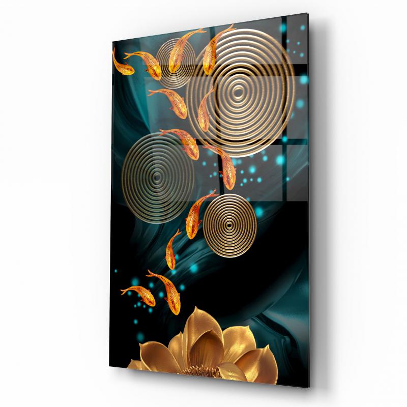 Gold Balıklar Dikey Cam Tablo