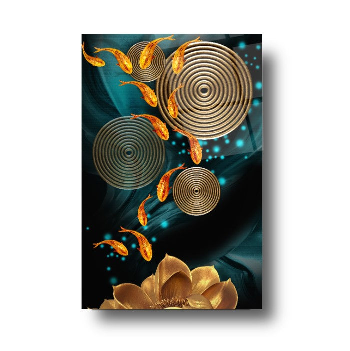 Gold Balıklar Dikey Cam Tablo