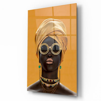 Afrikalı Kadın Dikey Cam Tablo