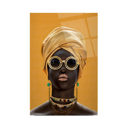 Afrikalı Kadın Dikey Cam Tablo