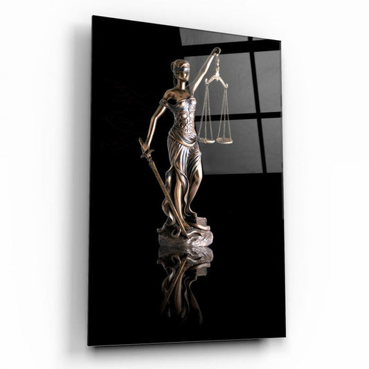 Themis Heykeli Dikey Cam Tablo