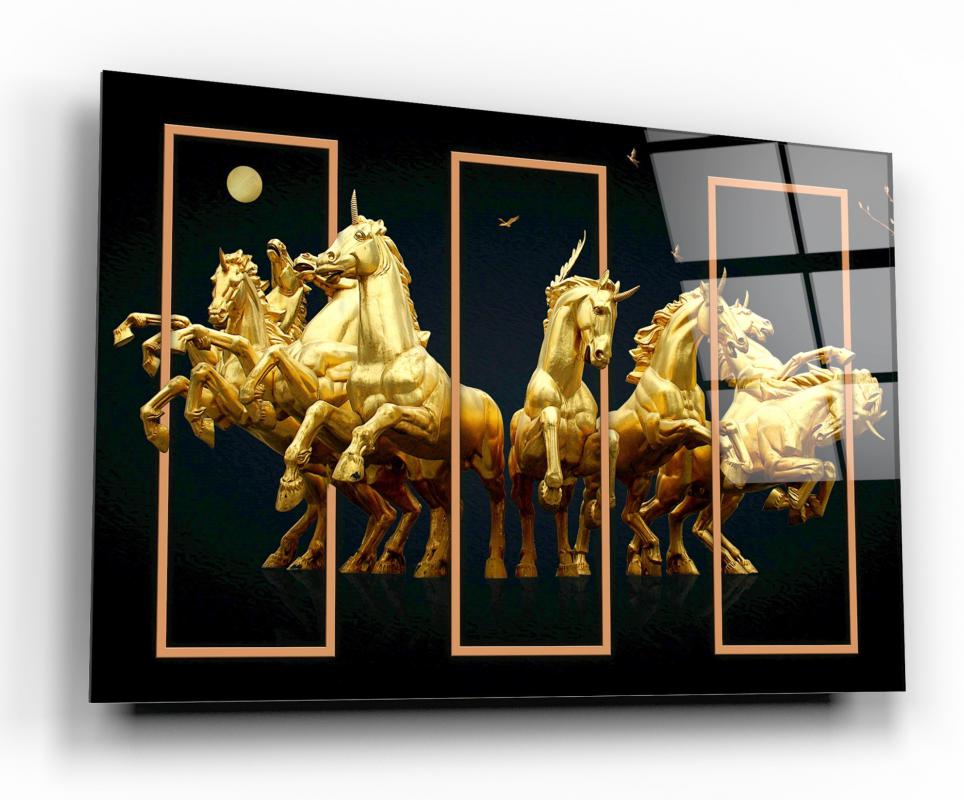 Gold Atlar Yatay Cam Tablo