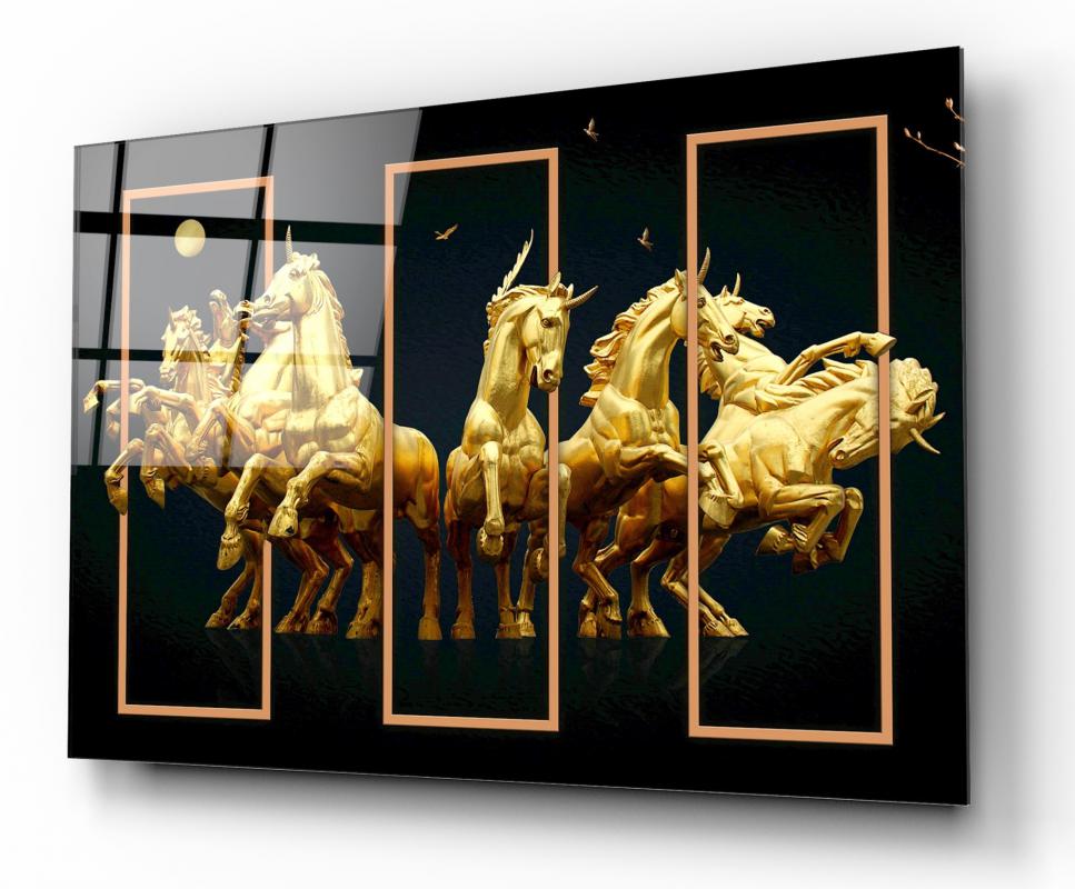 Gold Atlar Yatay Cam Tablo
