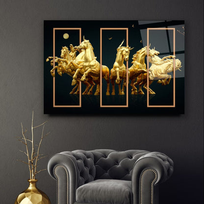 Gold Atlar Yatay Cam Tablo
