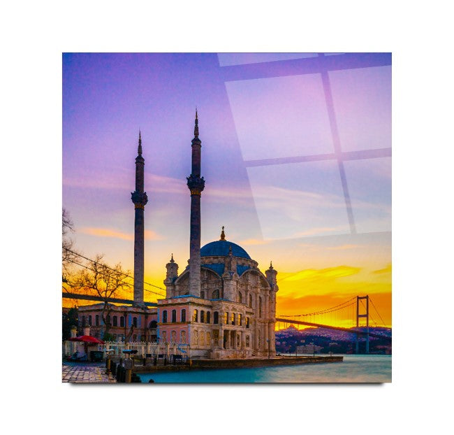 İstanbul Cami Manzarası Kare Cam Tablo