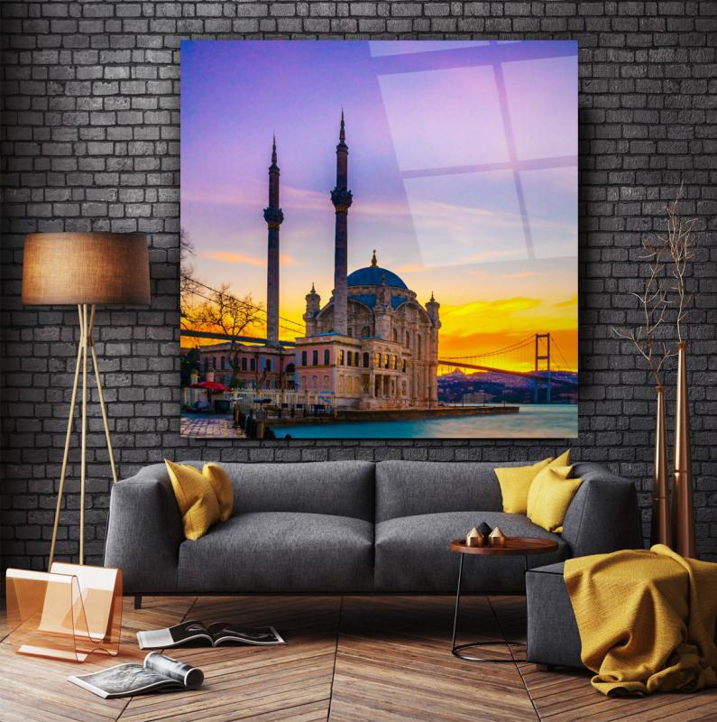 İstanbul Cami Manzarası Kare Cam Tablo