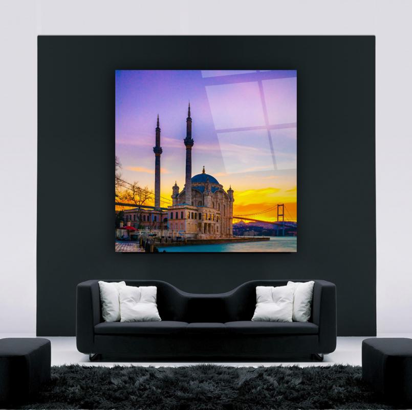 İstanbul Cami Manzarası Kare Cam Tablo