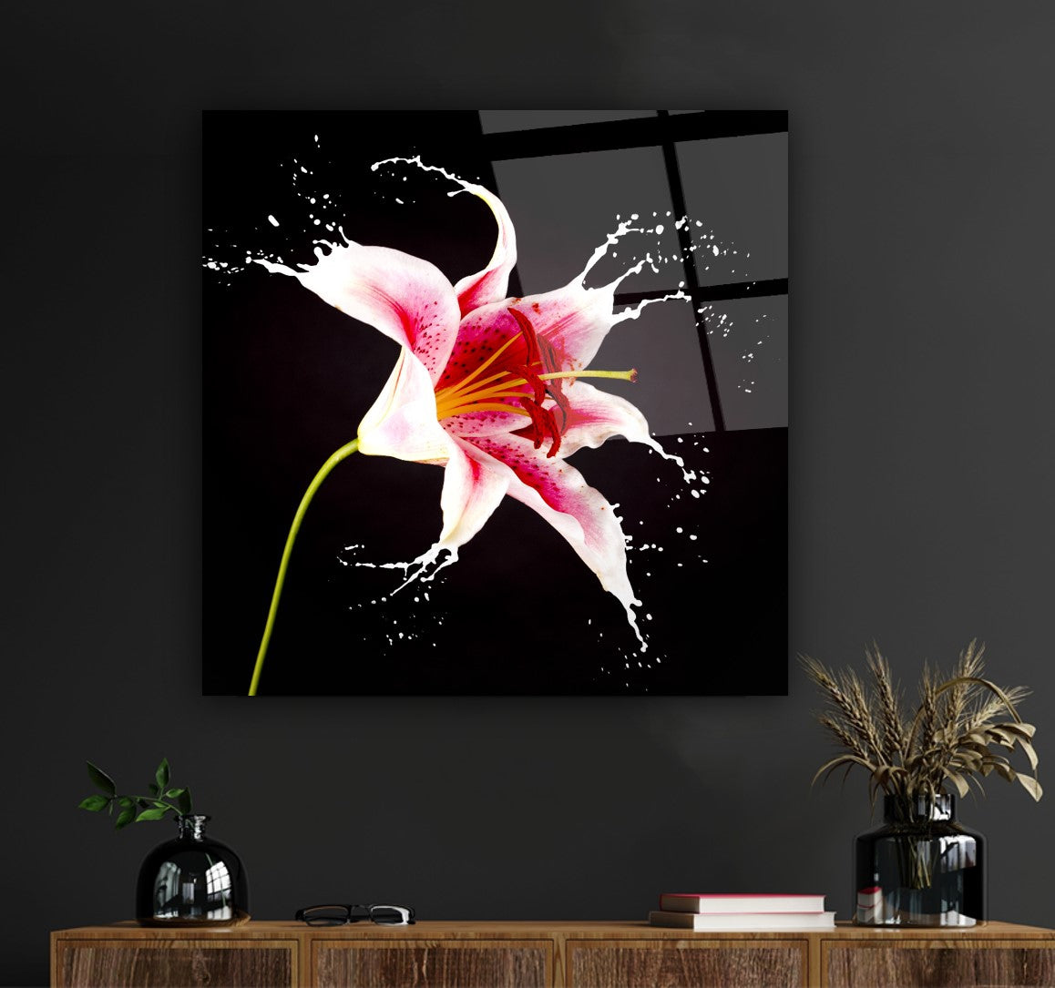 Çiçek Kare Cam Tablo