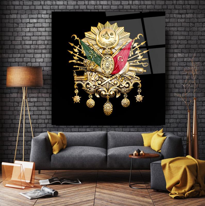 Osmanlı Devlet Arması Kare Cam Tablo