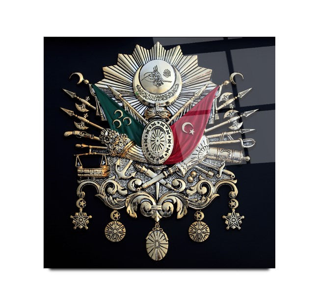 Osmanlı Devlet Arması Kare Cam Tablo