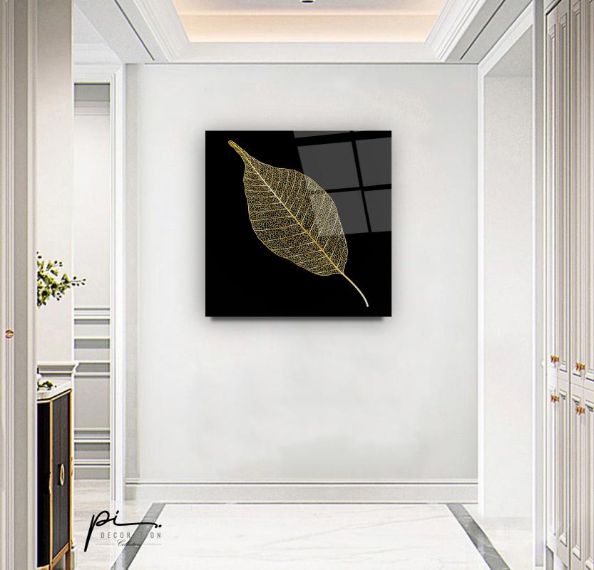 Gold Yaprak Kare Cam Tablo