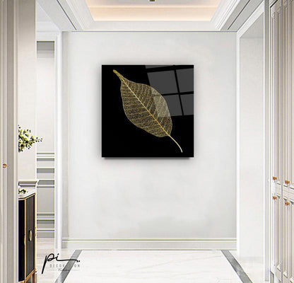 Gold Yaprak Kare Cam Tablo