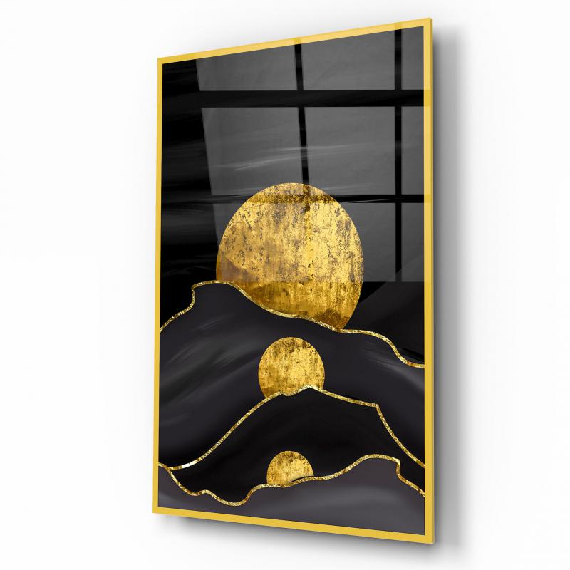 Soyut Gold Dikey Cam Tablo
