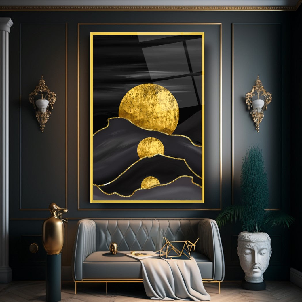 Soyut Gold Dikey Cam Tablo
