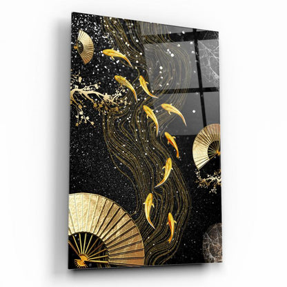 Gold Balıklar Dikey Cam Tablo