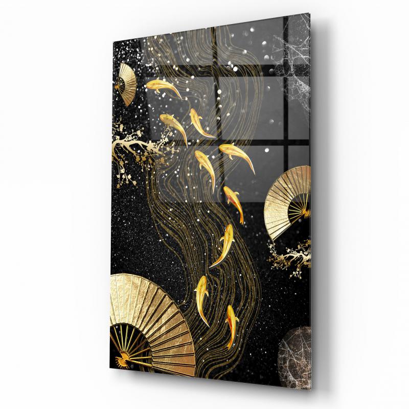 Gold Balıklar Dikey Cam Tablo