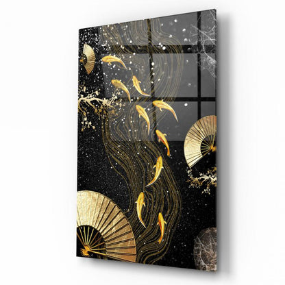 Gold Balıklar Dikey Cam Tablo