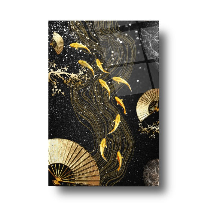 Gold Balıklar Dikey Cam Tablo