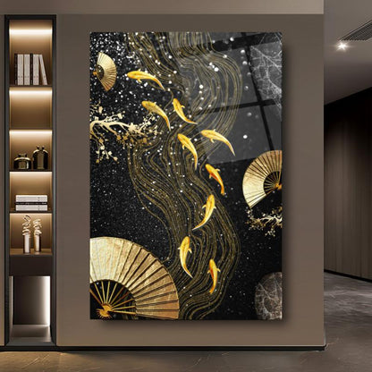 Gold Balıklar Dikey Cam Tablo