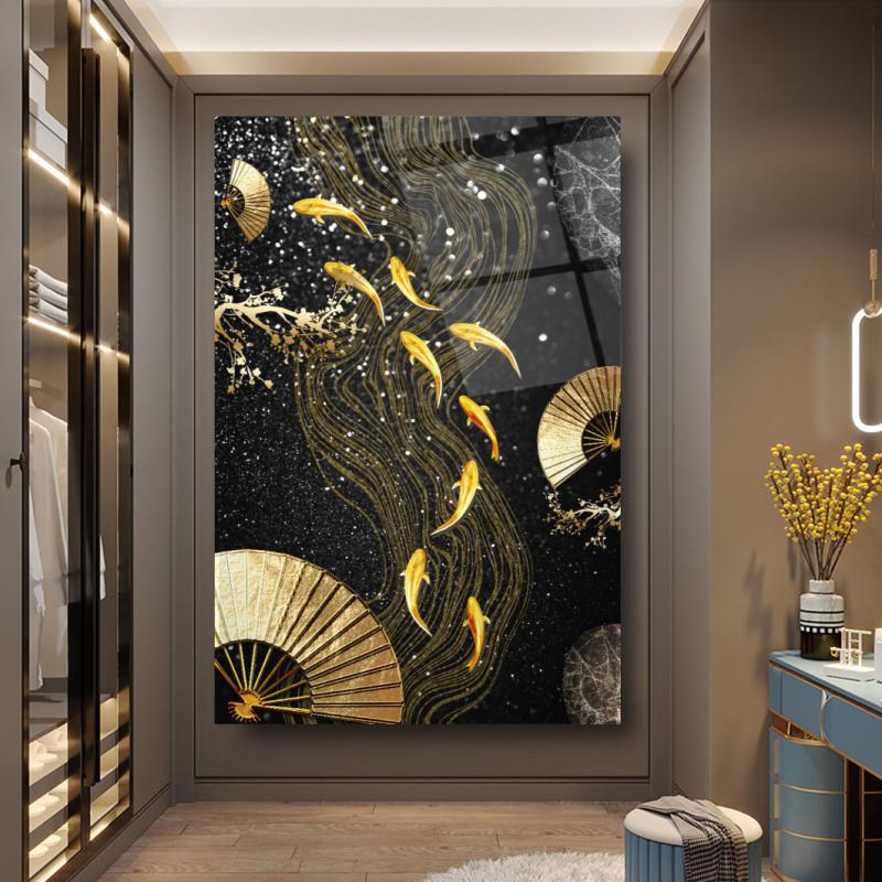 Gold Balıklar Dikey Cam Tablo