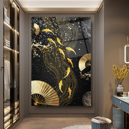 Gold Balıklar Dikey Cam Tablo