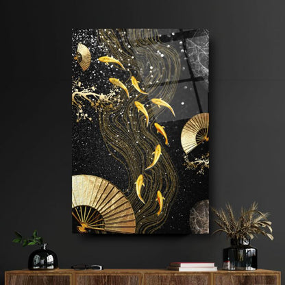 Gold Balıklar Dikey Cam Tablo