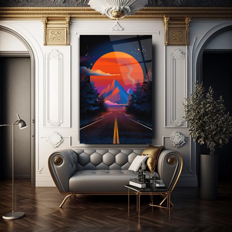 Gün Batımı Dikey Cam Tablo