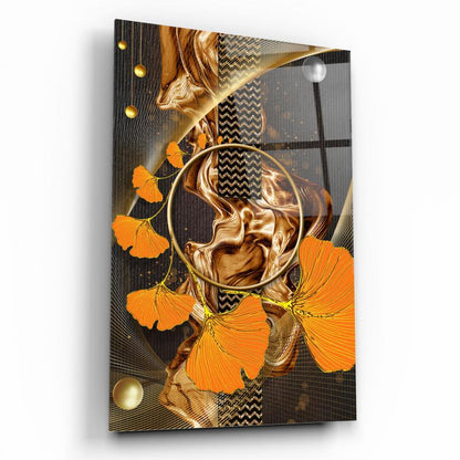 Gold Çiçekler Dikey Cam Tablo